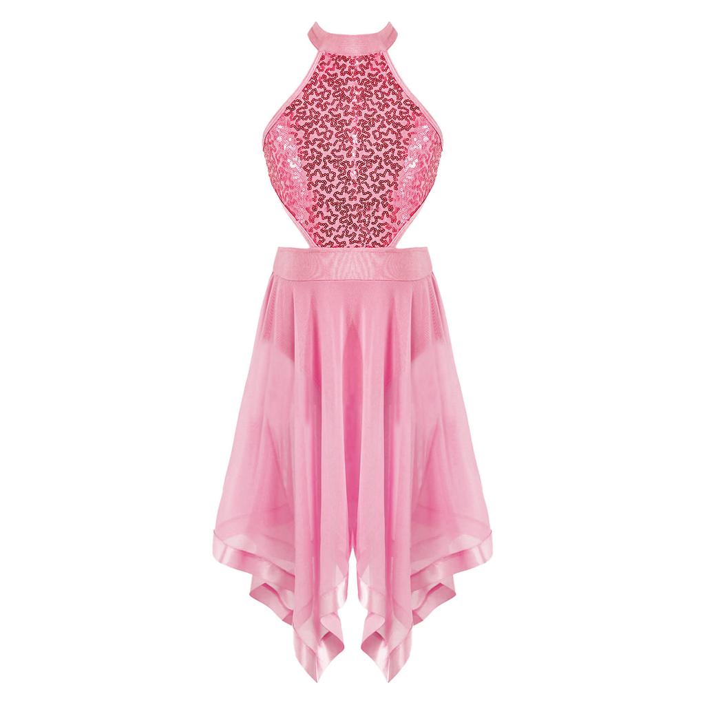 Детское платье для девочек, танцевальный костюм, вуаль, нерегулярный подол, платье-трико без рукавов и с открытой спиной
