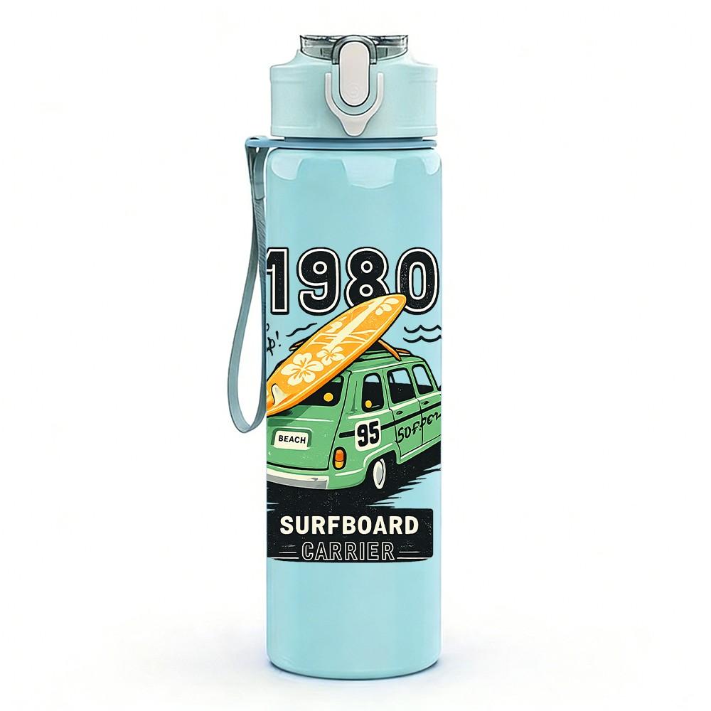 1PC 1980 Retro Camper Van Vintage Print 750ml Color Plastic Sports Water Bottle Leakproof Flip Straw Lid Suitable for Sports Office Home Use