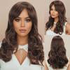 Synthetic Hair Long Wavy Wigs for Women Natural Wave Wig with Side Bangs Dark Brown Wigs Drag Queen Wig Cosplay Roleplay Daily