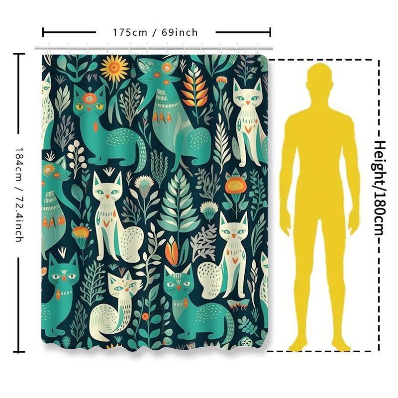 Красочная шторка для душа с кошачьим узором, синяя, зеленая, белая, с цветочным дизайном, для декора ванной комнаты, из полиэстеровой ткани, водонепроницаемая, набор с ковриком для ванной
