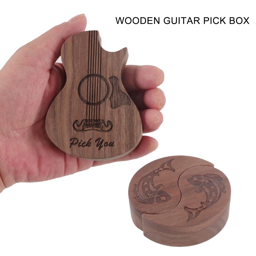 Wood Guitar Pick Storage Box Container Portable Guitar Pick Box Holder Rotating Open Guitar Pick Collector Birthday Gift