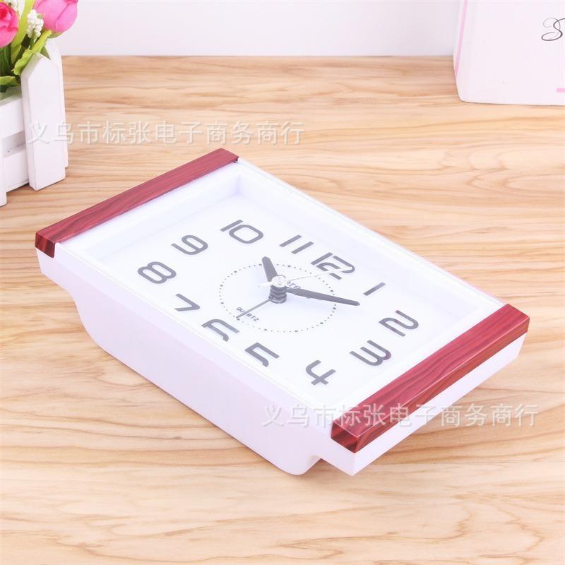 Wood grain color silent alarm clock student bedside clock living room clock ornament children's bedroom desktop clock
