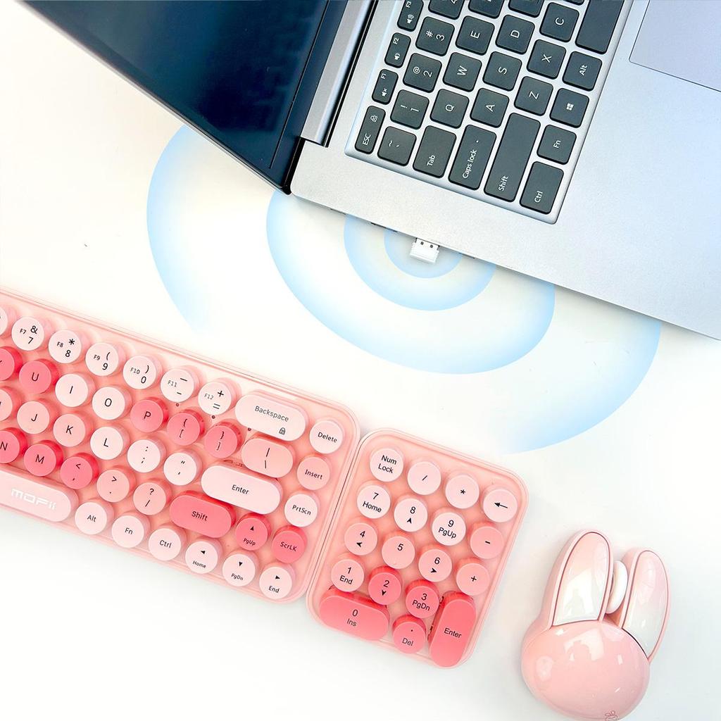 Mofii 3 In 1 Wireless Keyboard and Mouse 2.4G Keyboard and Mouse Kit Colorful Design Cute Retro Keyboard Kit With Keypad