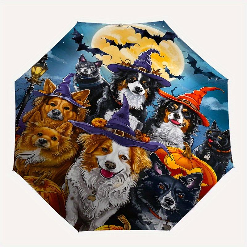 Halloween, Dogs Theme 8 Bone Hand Automatic Folding Umbrella, Compact and Portable Design, A Perfect Gift for Birthday, Christmas or Busines