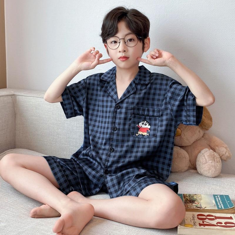 Boys Ice Silk Pajama Set Short Sleeve Lightweight Cartoon Sleepwear Teens Ages 8