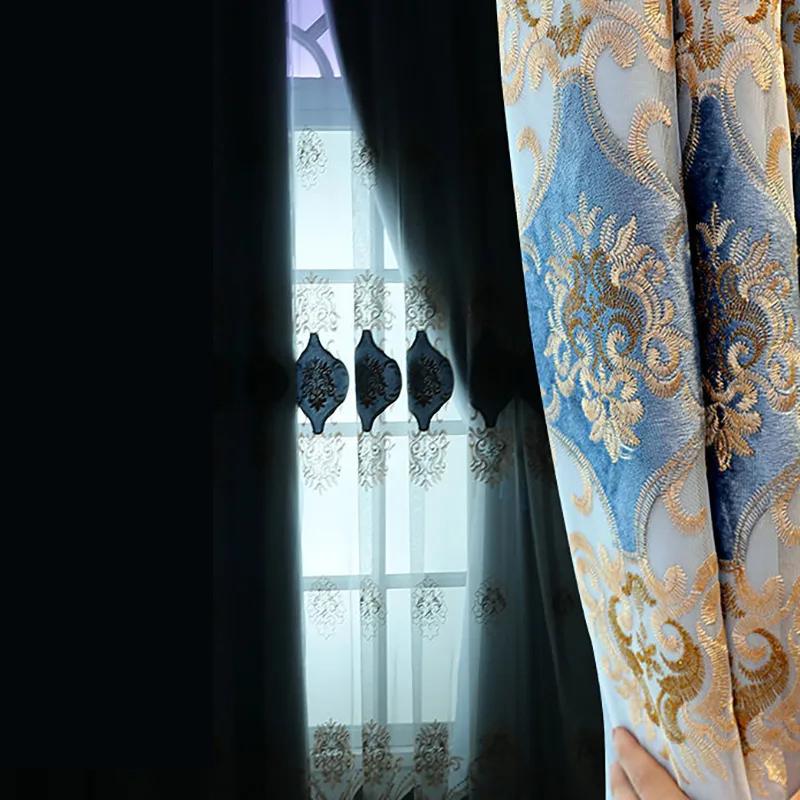 2 шт. высококачественные двухслойные шторы с вышивкой для спальни, дома, затемняющие шторы от пола до потолка, элегантные перфорированные шторы для гостиной