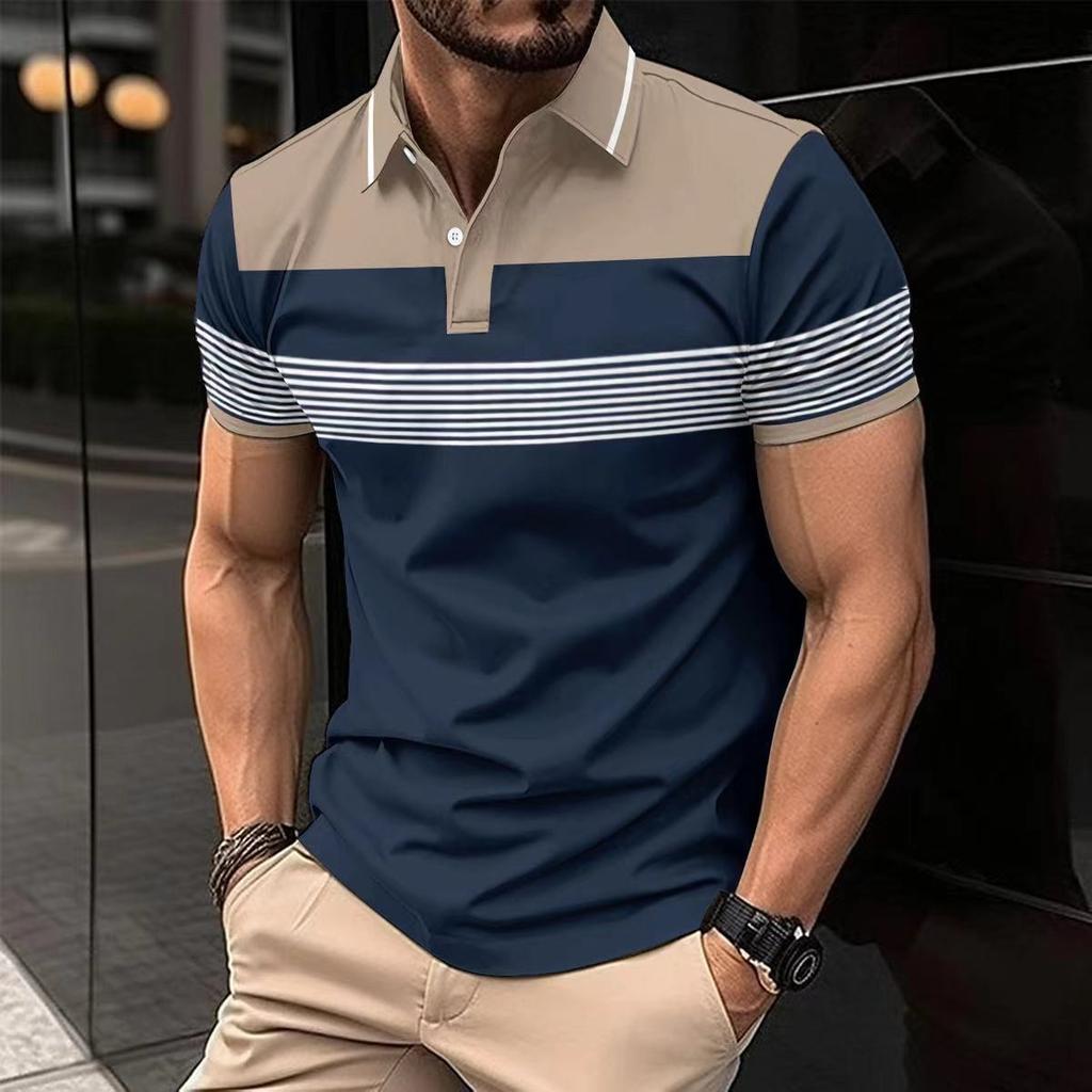 2025 Summer Men's New Printed Lapel Button Versatile T-shirt