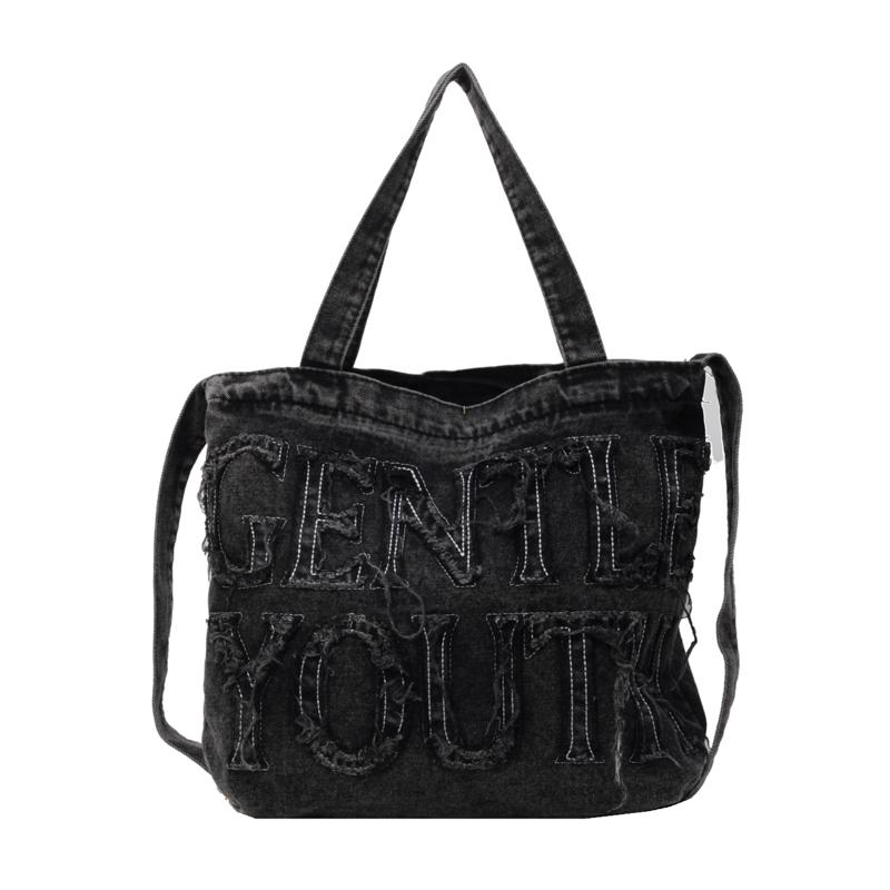 Джинсовая сумка-тоут, женская сумка через плечо с буквенным принтом, большая вместительная портативная сумка через плечо