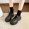 Женские туфли дерби на шнуровке с круглым носком, осенние 2024 года, с толстым каблуком и подошвой