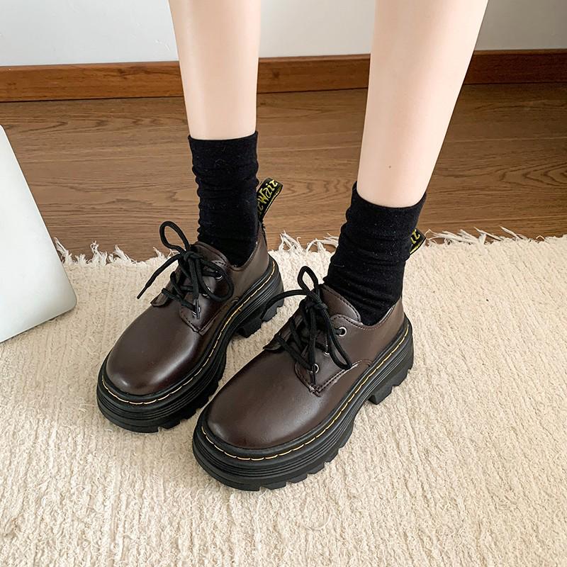 Женские туфли дерби на шнуровке с круглым носком, осенние 2024 года, с толстым каблуком и подошвой