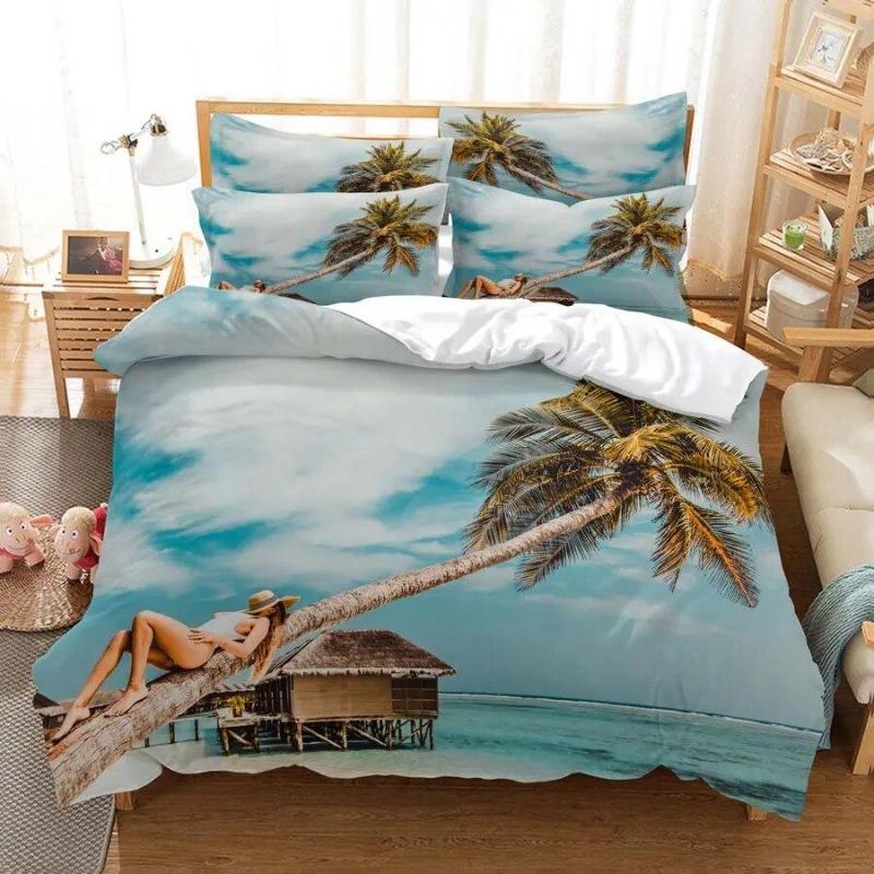 Комплект постельного белья 3D Coconut Tree, большой пуховый пододеяльник, наволочка, AU EU, двуспальная односпальная кровать, украшение для спальни, подарок