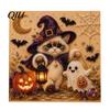 Halloween Wall Art Projects Cat Faux Pearl Painting Kit, Spooky 3D Beads Kit Crafts, Cute Witch Gem for Adults, Craft Lovers Creative Gift