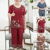Весна-лето Ice Silk круглый вырез женский короткий рукав + брюки спортивный комплект из двух предметов для отдыха