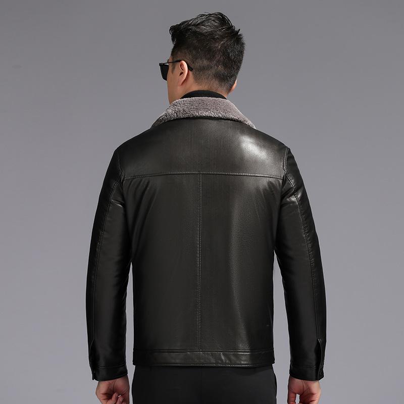 Куртка из натуральной кожи, мужская зимняя бархатная утепленная кожаная куртка для отца среднего и пожилого возраста, кожаная куртка с лацканами из овчины