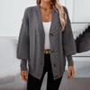 Autumn Winter Vintage Loose Long Sleeve Top Solid Color Cardigan Knitwear V-Neck Sweater
