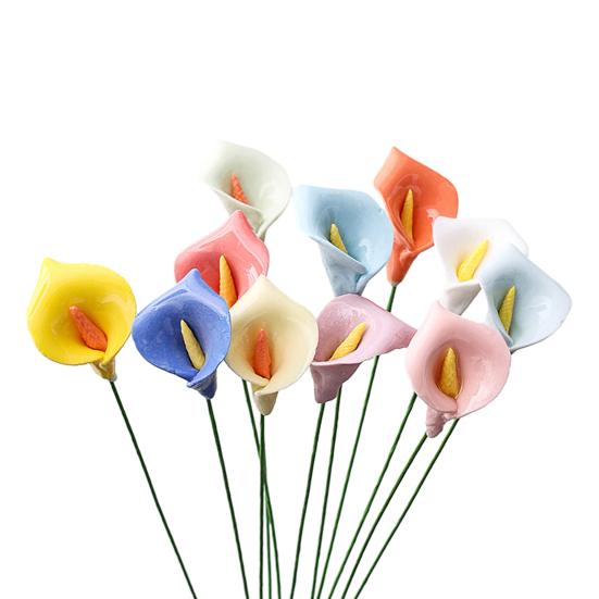 Ручная работа Керамический Имитация Цветка Реалистичный Искусственный Красочный Цветок Декорация Искусственный Цветок со Стеблем DIY Украшение для Вазы