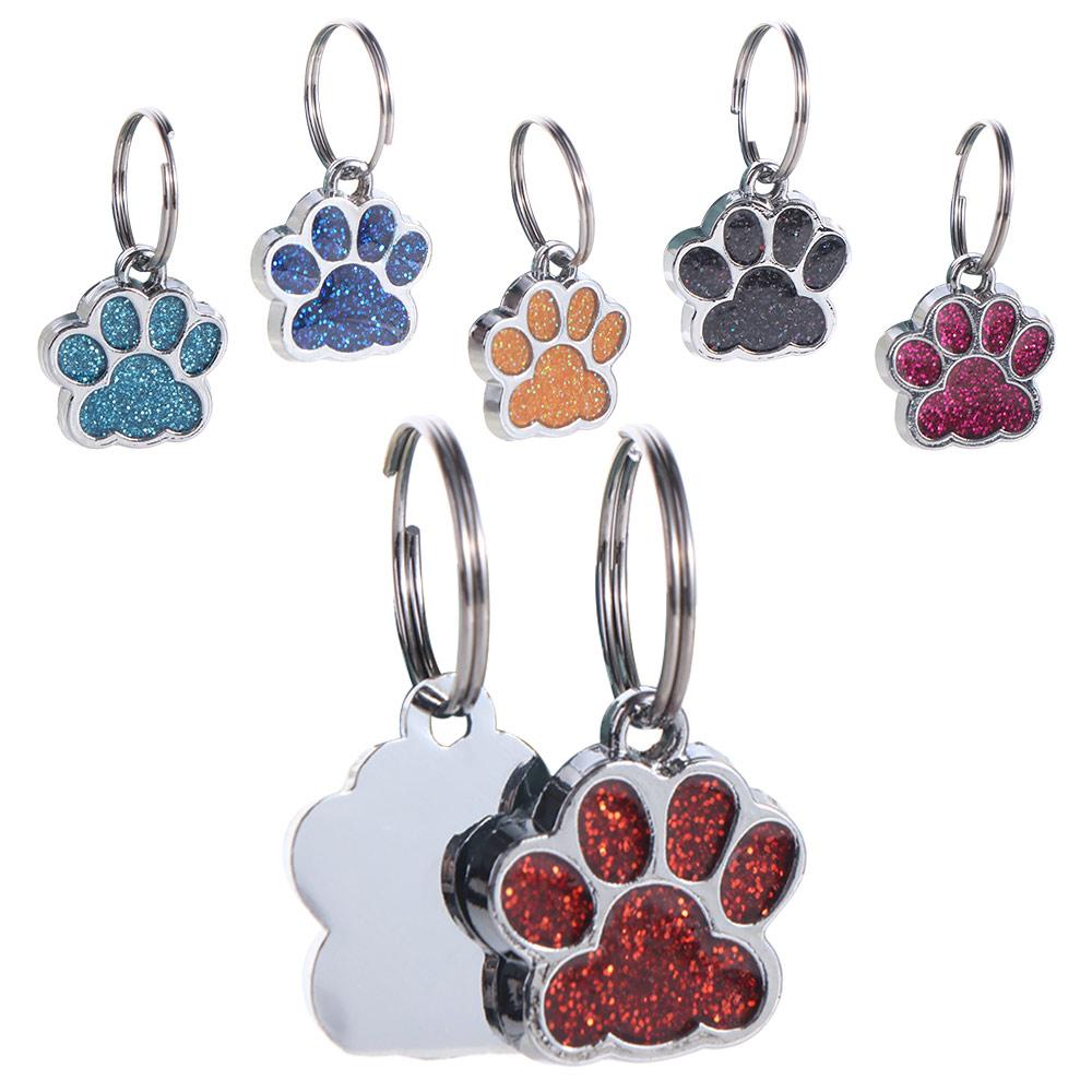 Cat Dog Paw Print Pet Glitter Pendant Anti-Lost Pet Collar Tag Pendant Dog Cat Tags Cats