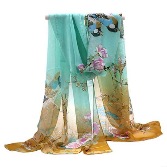 Модный женский длинный шифоновый палантин с цветочным принтом, мягкий солнцезащитный шарф