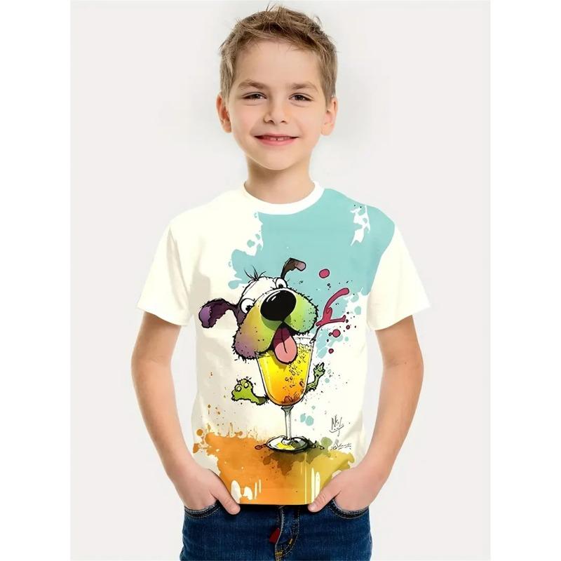 Летняя детская одежда для мальчиков с принтом 3D-кота, футболка с коротким рукавом, детская одежда, модная футболка для мальчиков, топ, футболка