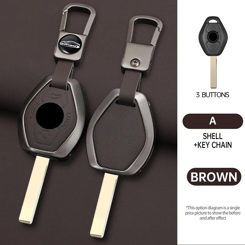 Interior Mouldings Car Zinc Alloy Leather Key Case Cover For BMW 3 5 7 Series X5 E53 X3 F83 E46 E39 E38 E60 E63 E61 E64 330i Z3