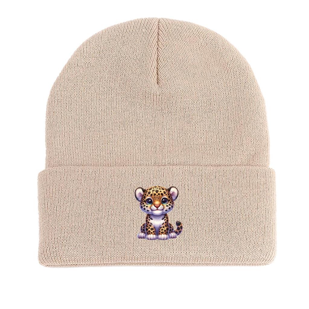 Cartoon Leopard Warm Knitted Cap Beanie, Man Cap Elastic Warm Leisure Bobble Hat Knit Hat Beanie