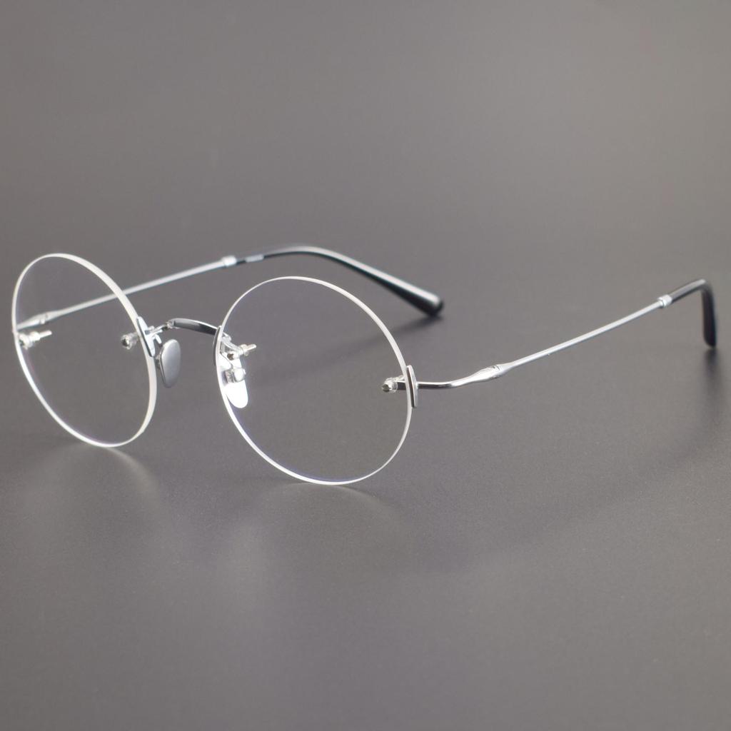 007 Очки без оправы из чистого титана: Стиль Стива Джобса, круглая оправа унисекс, легкая, роскошная, совместима с линзами по рецепту.