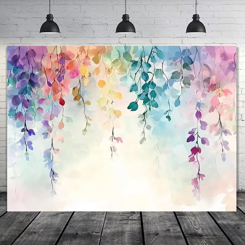 2D Watercolor Rainbow Wisteria Drooping Vine Boho Backdrop