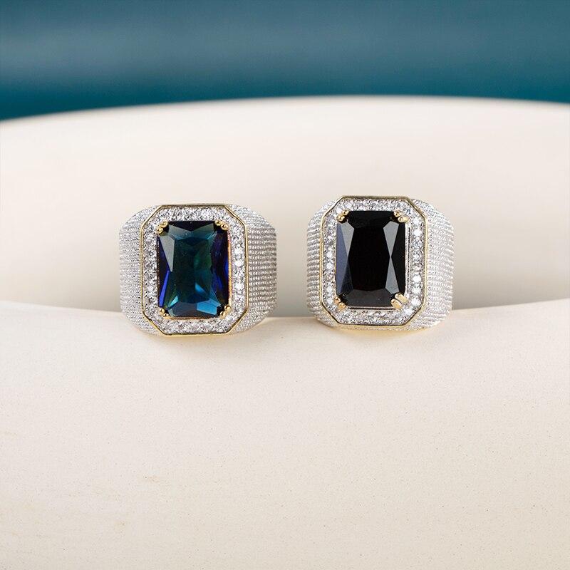 Bella Box Роскошное серебряное мужское кольцо с натуральным черным, синим большим камнем, обручальное кольцо для свадебной вечеринки