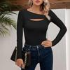 Женская модная однотонная футболка с длинными рукавами, сексуальная, облегающая, с открытыми плечами и низом
