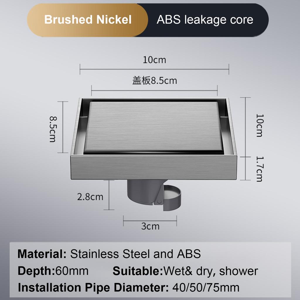 Сливной трап для пола 10*10 см, антизапаховый слив для ванной, дезодорирующий квадратный, сделай сам, черный, заглушка для фильтра для душа, труба из нержавеющей стали 304