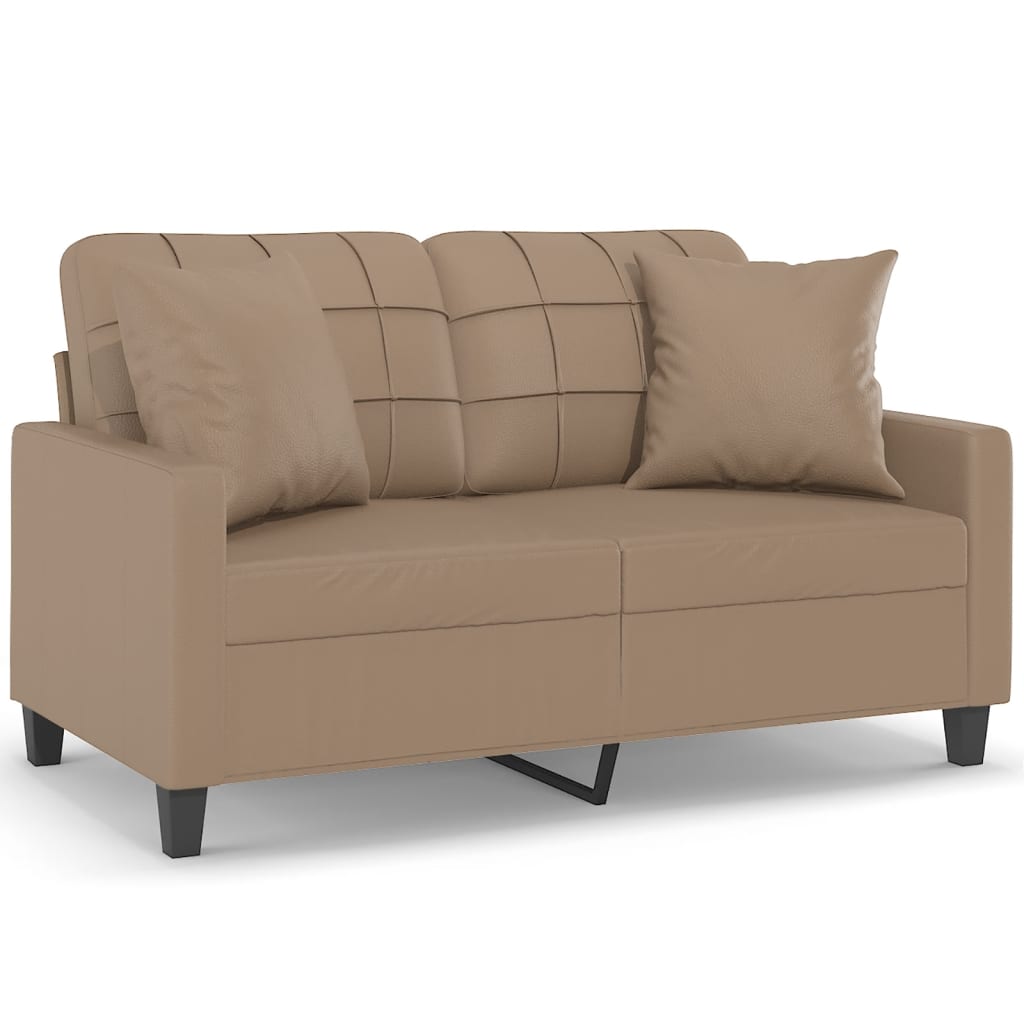 2 Seater Sofa with Decorative Cushions Cappuccino Brown 120 cm Faux Leather
