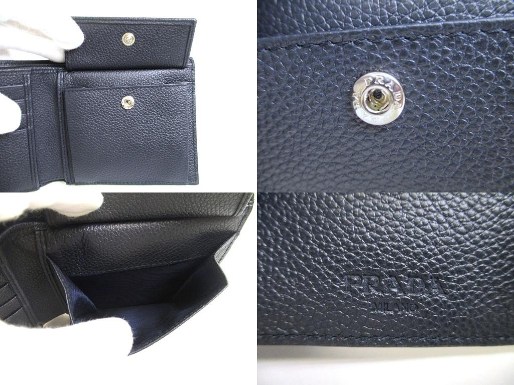 Authentic PRADA Navy blue Leather Bifold Wallet Compact Wallet #a691  Open box