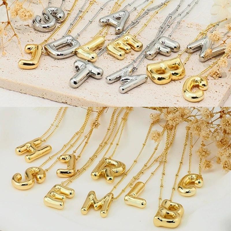 LT-12056 Stainless Steel 18K Gold Balloon Letter Necklace Silver Bubbles 26 English Alphabet Pendants Jewelry