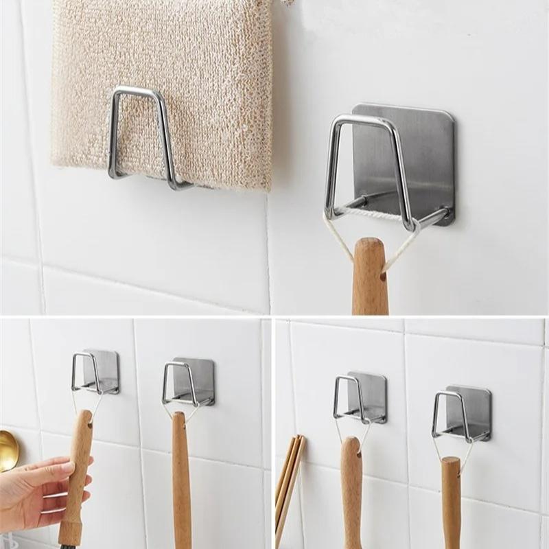 1 шт. Подставка-держатель для губки из нержавеющей стали, без пробивания отверстий, для сушки, на клейкой основе, для настенного шкафа, многофункциональные кухонные принадлежности
