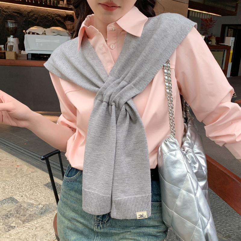 Knitted Cross Shaped Shawl For Women In Spring And Summer Solid Color Simple And Versatile Student Shoulder Fake Collar Scarf