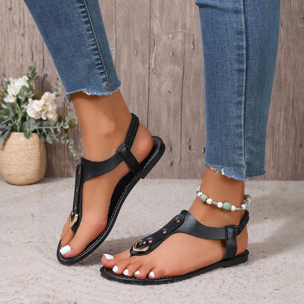 OYOANGLE Women's Toe Post Thong Sandals Open Toe Strap Dressy Flat Sandals