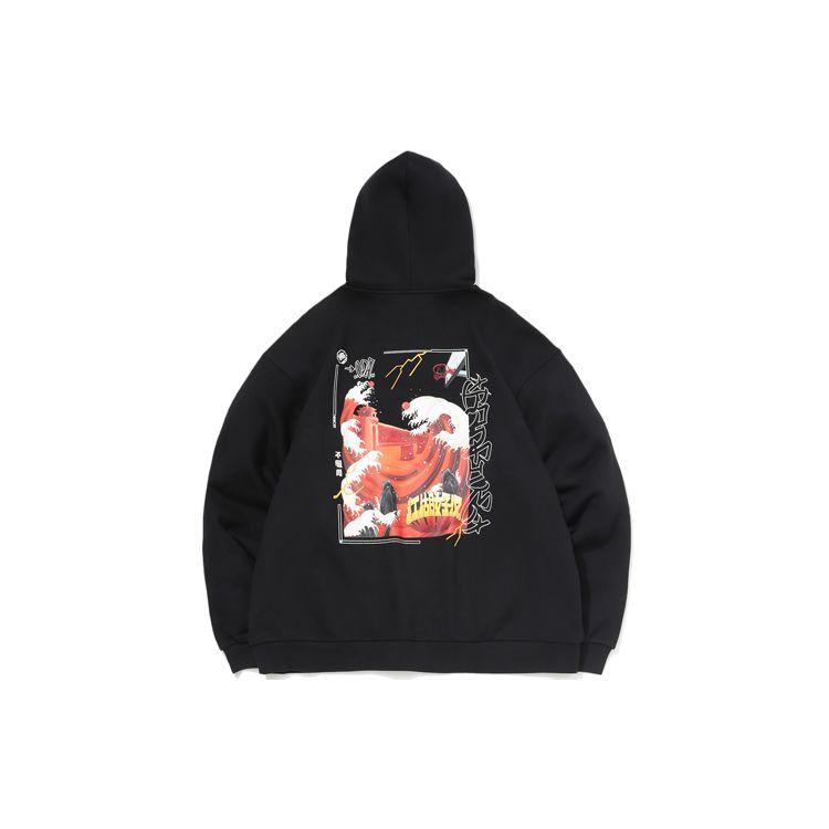 Li Ning Badfive свободная повседневная спортивная толстовка с капюшоном с рисунком для мужчин, черные AWDQC31-2