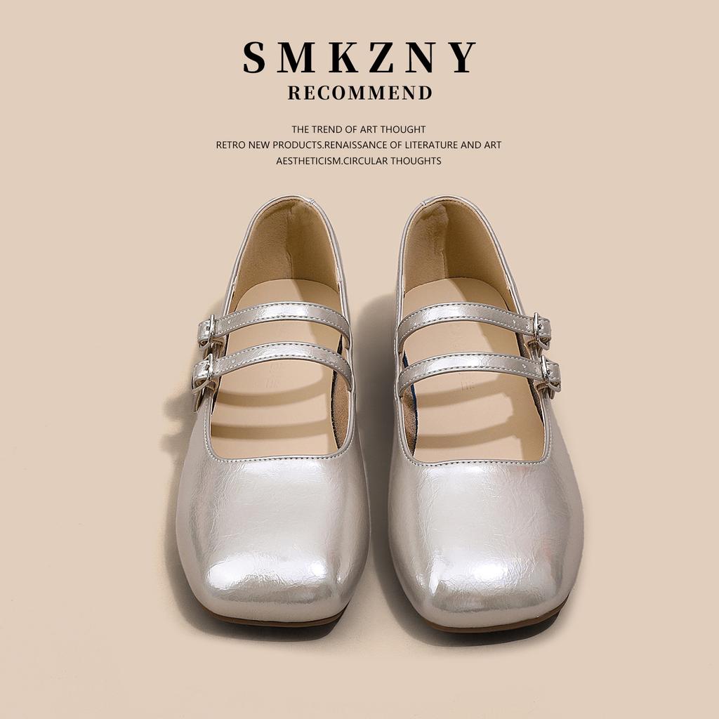 Gentle shallow mouth single shoes women's 2025 summer new models with skirts soft-soled beanie shoes French Mary Jane silver small leather shoes