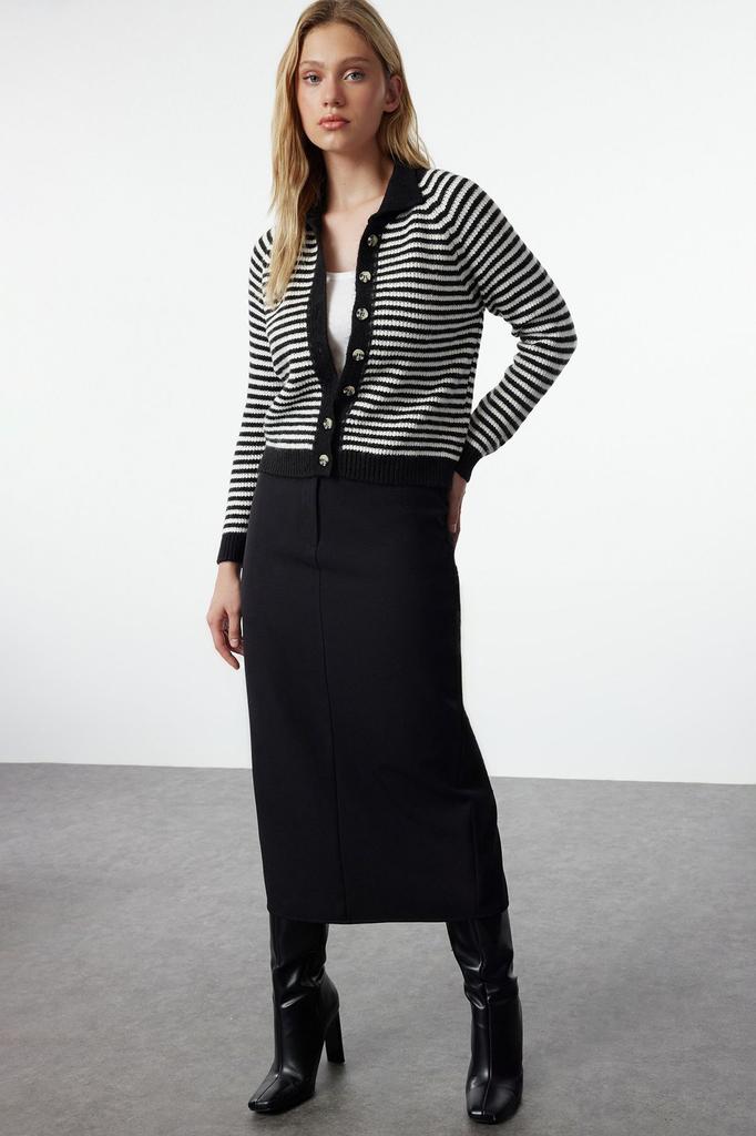 Женский кардиган Элегантный стиль Черный Мягкий Фактурный Цветной блок Вязаный кардиган