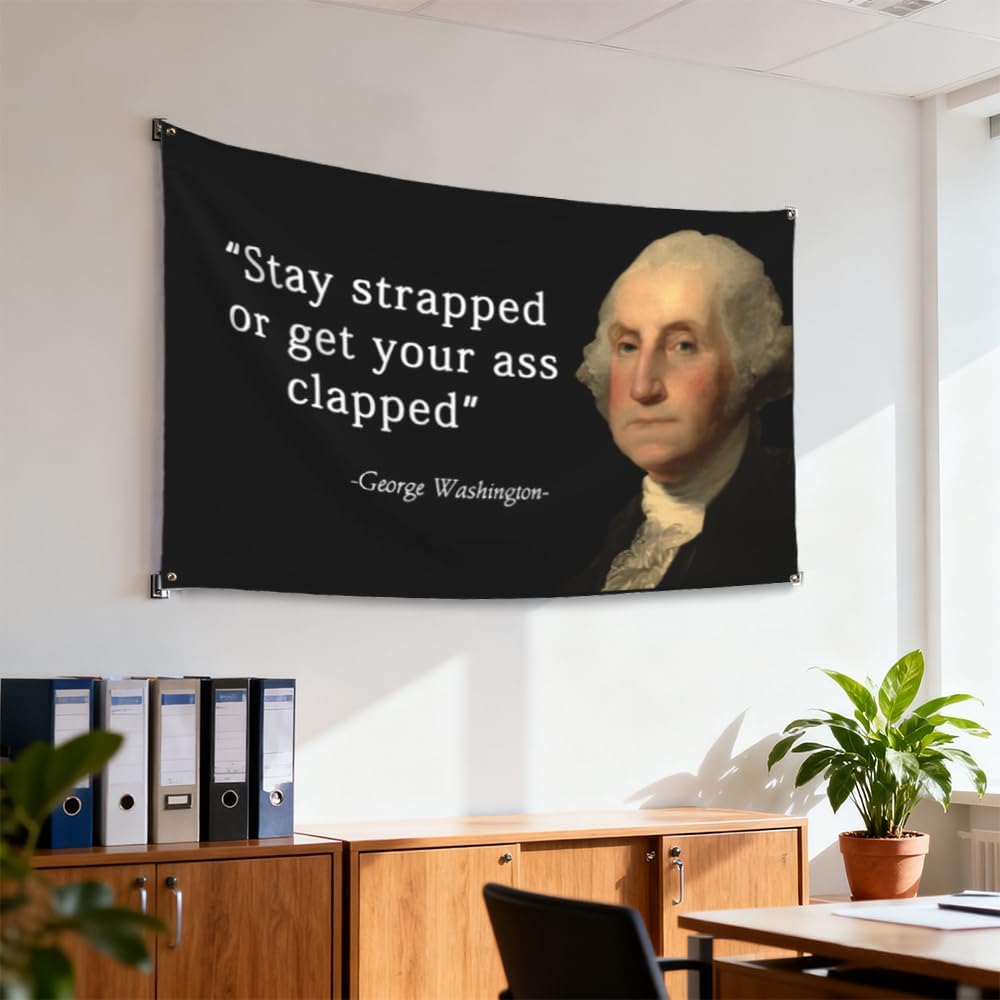 Funny Tapestry Stay Strapped or Get Your Ass Clapped Flag 3×5 Ft tapestry Funny Flags with Brass Grommets for DecorCollege Dorm Room Wall, Living