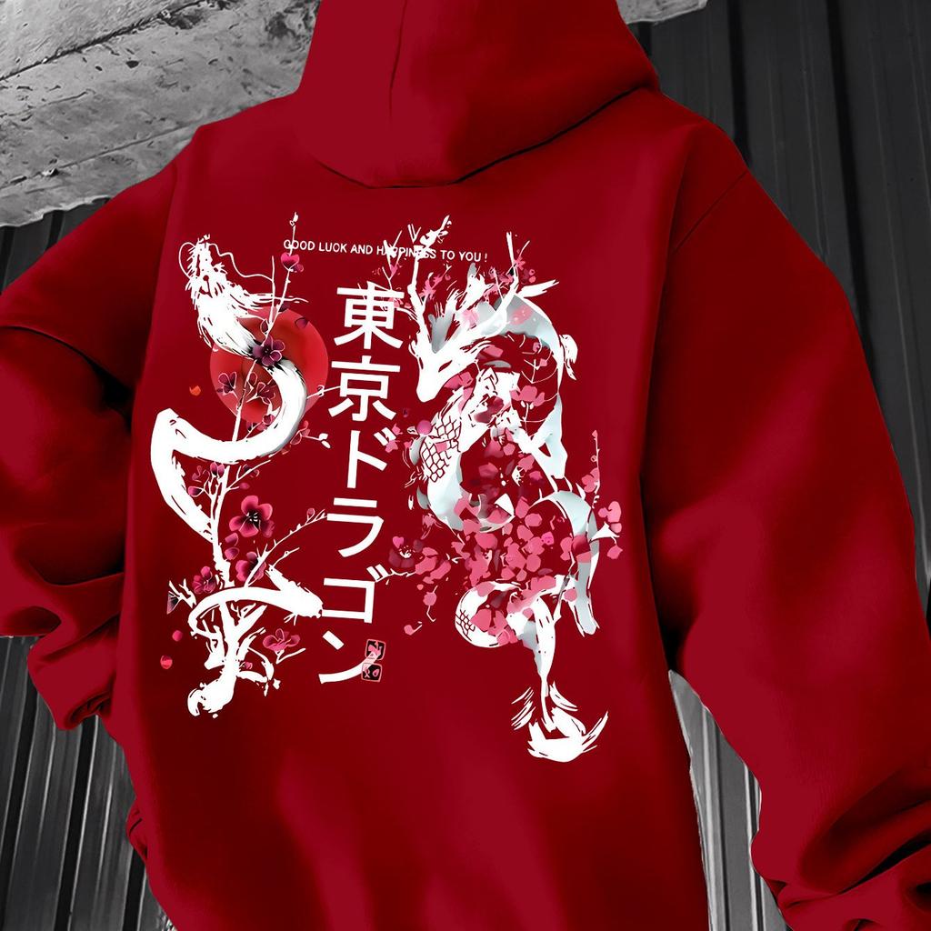 Мужская осенне-зимняя толстовка с капюшоном и принтом «Токийская сакура», универсальная спортивно-повседневная свободная толстовка с капюшоном
