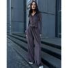 Womens Solid Color Long Sleeve Zip-Up Hooded Cardigan With Drawstring Wide Leg Pants Set Casual Streetwear Outfit