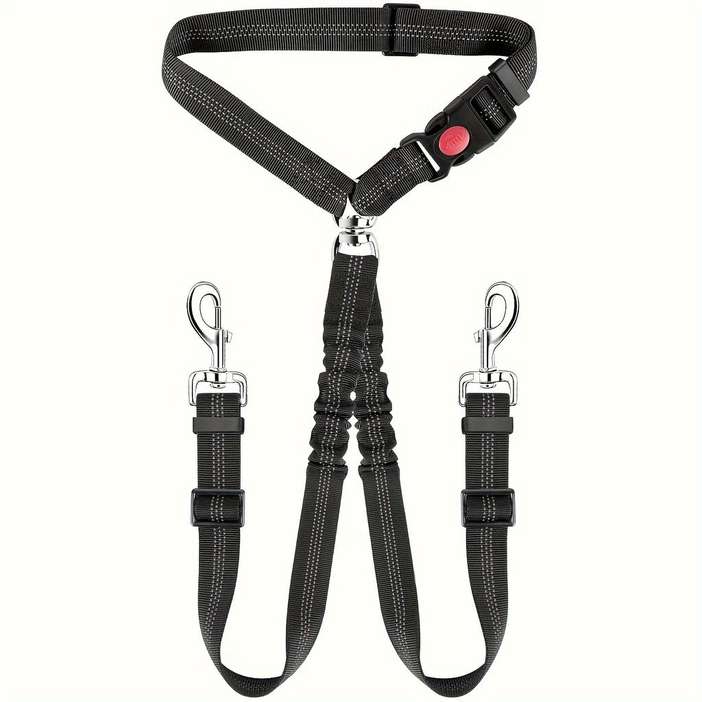 [Безопасный ремень безопасности для собаки] Двойной ремень безопасности для собаки в машину с регулируемой пряжкой | Нейлоновая эластичная банджи-резинка со светоотражающим ограничением для подголовника - Безопасный