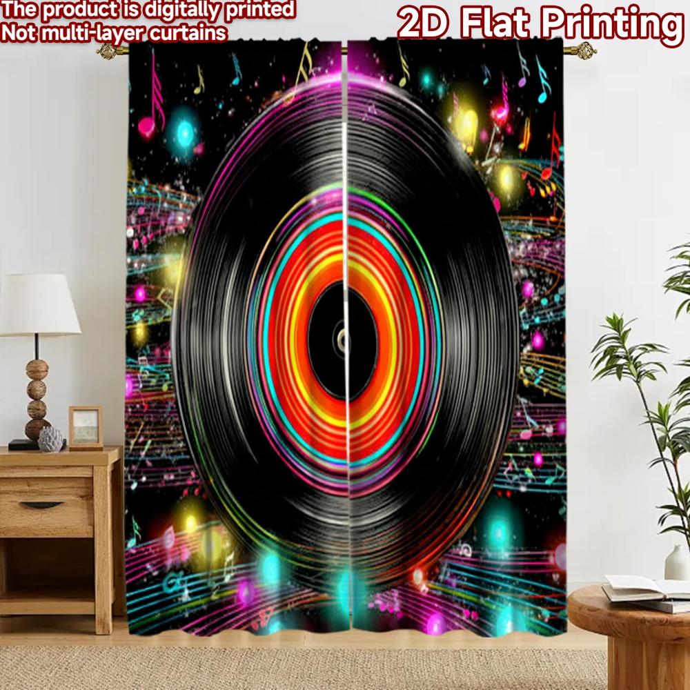 2D flat printing 2pcs Curtain Window Treatment Curtains Colorful Musical Vinyl Design Digital Printed Polyester Drapes Festive
