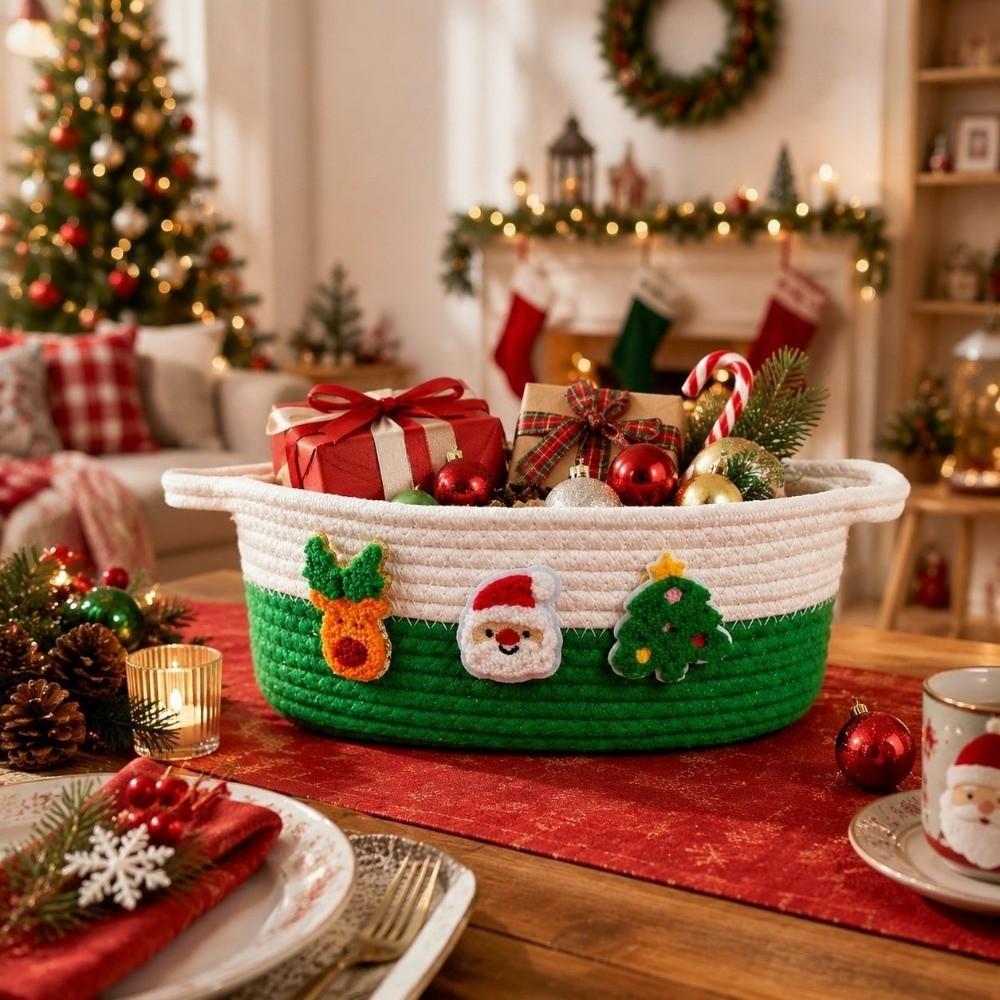 Cotton Rope Hand Woven Storage Basket Xmas Theme Candy Storage Baskets  Entryway