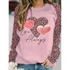 Женская футболка с длинным рукавом и принтом Heart LOVE размера Plus - повседневный топ с круглым вырезом для удобной повседневной носки на День святого Валентина