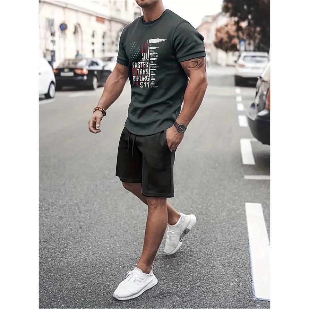 2024 New Summer Sportswear Men's Short Sleeve Shorts 2 Piece Set Men's Street Camouflage Print Trendy Shorts Set Men's Clothing