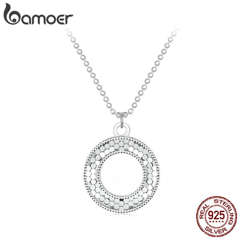 BAMOER стерлингового серебра 925 пробы полый круг кулон ожерелье О-образные бусины шейная цепочка для женщин подарок на день Святого Валентина