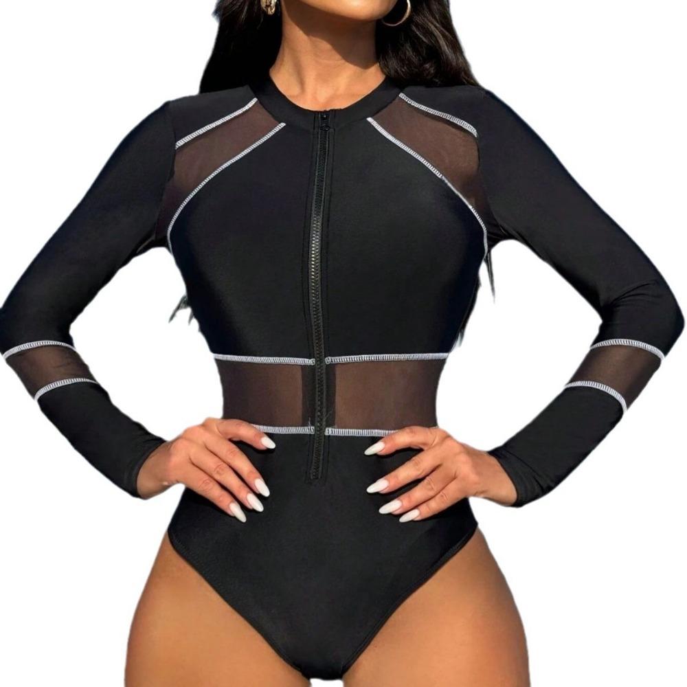 Слитный купальник с сетчатым плетением на молнии, с длинными рукавами, европейский и американский слитный купальник