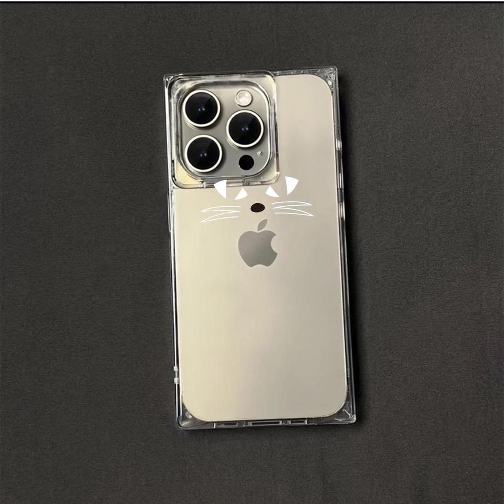 Прозрачный квадратный чехол-бампер для iPhone 15 Plus 12 13 11 16 ProMax 14 Pro Max, защита от окисления, тонкий чехол с узором котенка